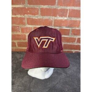 Vintage 80s Virginia Tech University Hokies Trucker Hat Adjustable New Era USA